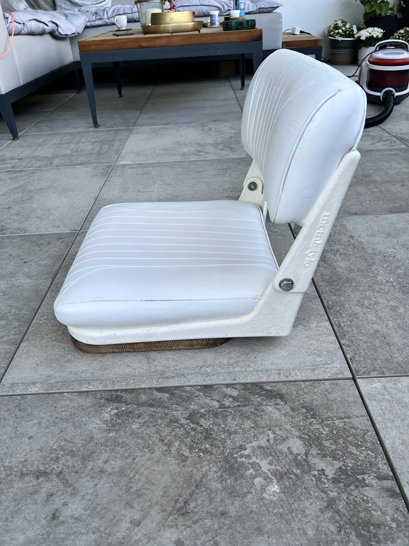Restored boat seat upholstery
